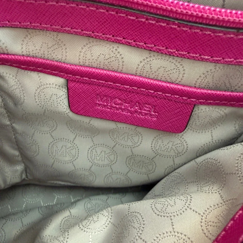 Michael Kors Saffiano Leather Tote Bag Womens Large Pink Barbie Preppy Travel